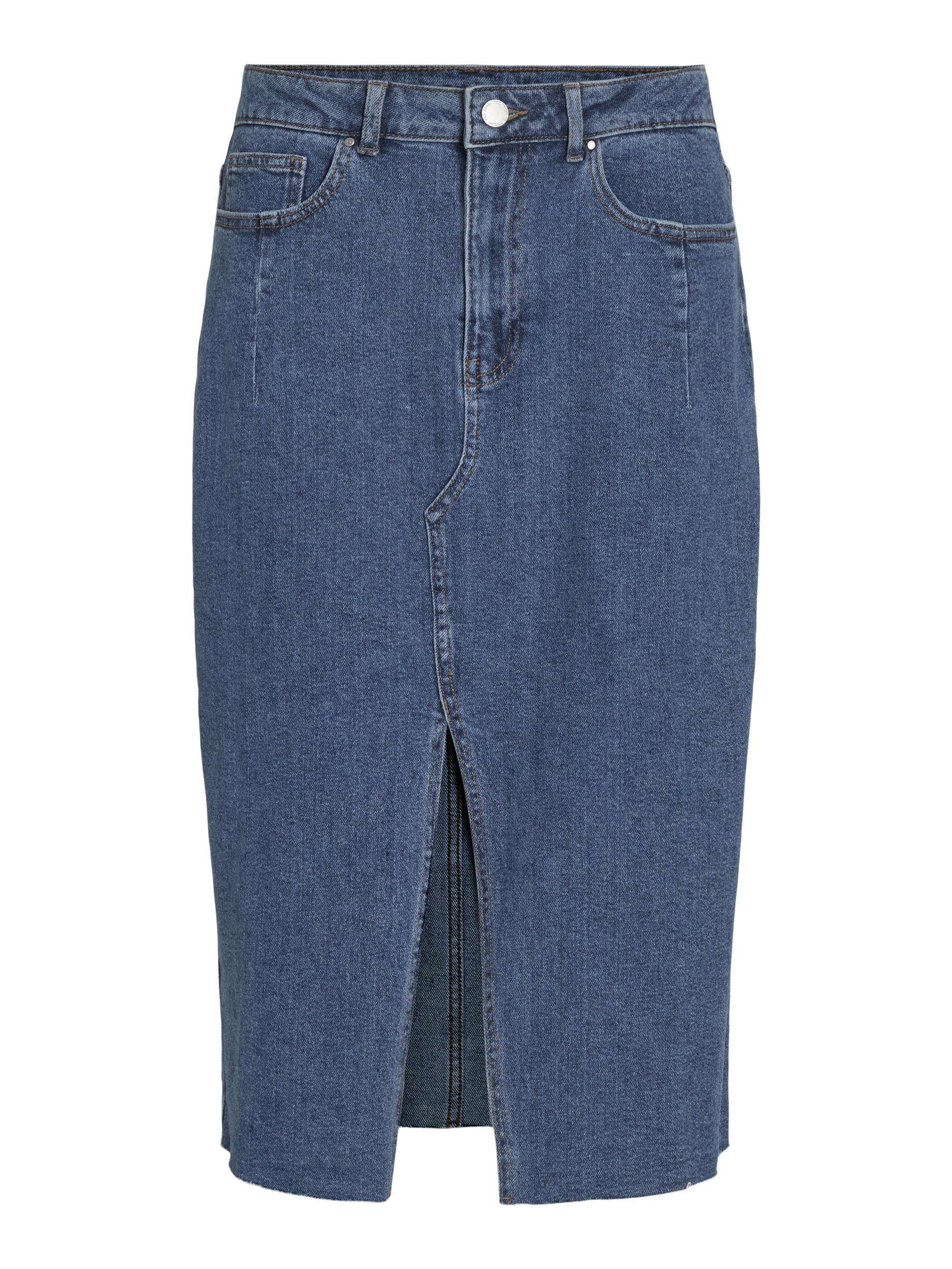 Visol RW Midi Slit denimnederdel - Medium Blue Denim
